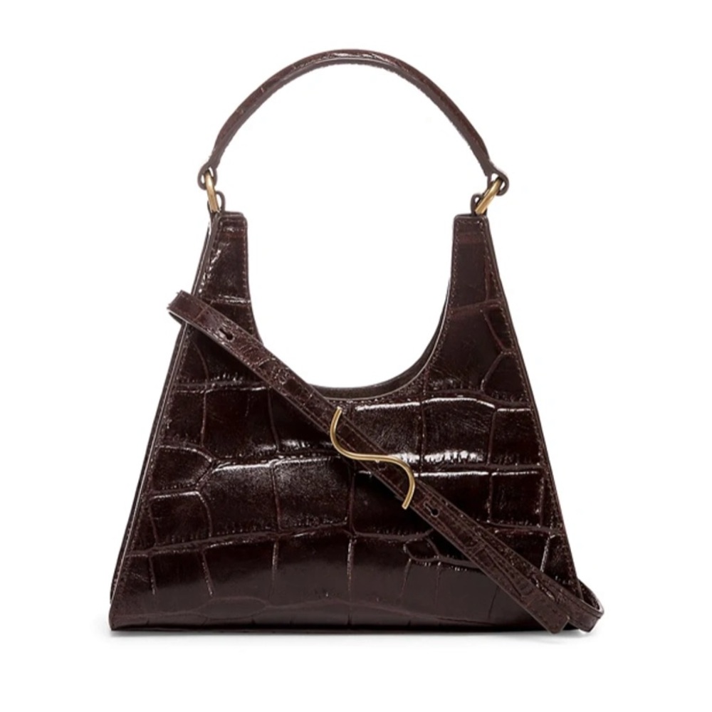 STAUD Mini Rey Croc-Embossed Leather Shoulder Bag